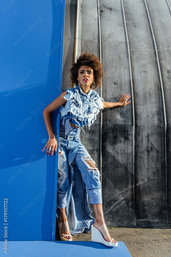 afro girl in denim clothes afro girl in denim clothes
