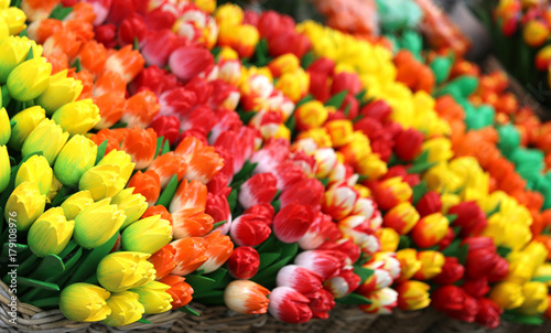 colorful tulips for sale in the flower market