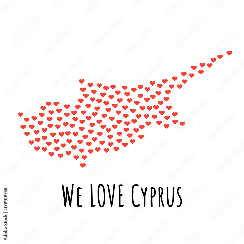 Cyprus Map with red hearts - symbol of love. abstract background