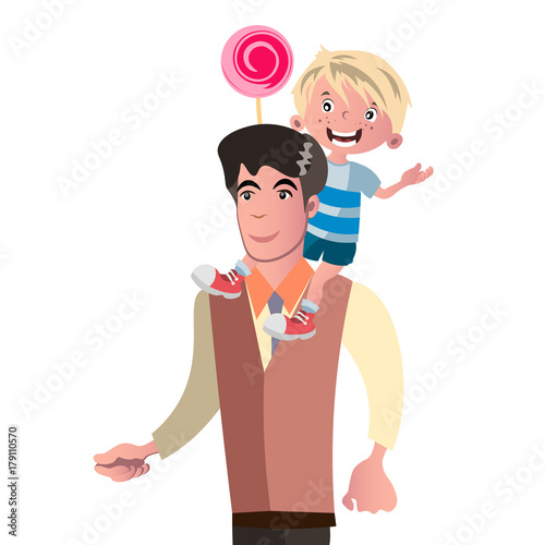 Son sits on his father s back