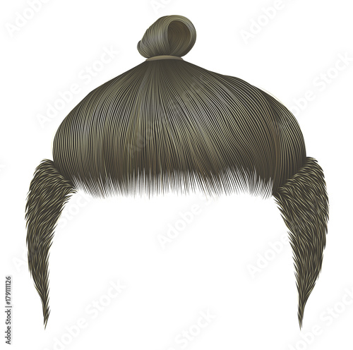 Trendy man hairs. Bun blond color. Beauty style. Realistic 3d.
