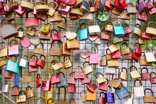 Large group of love padlocks on a bridge © vdw images