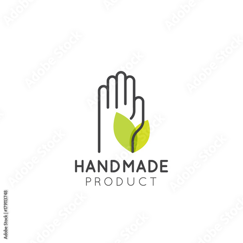 Vector icon style set of emblems, badges for handcrafted goods and products for crafters and designers selling unique, handmade goods - tags for packaging and labels