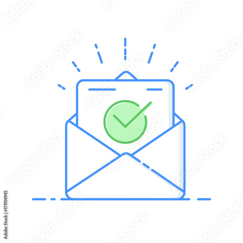 Envelope with approved document thin line icon. Vector illustration of e-mail confirmation.