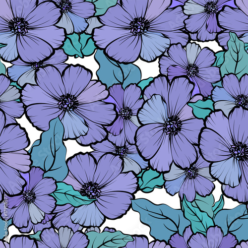 seamless pattern with colorful flowers and leaves, soft and romantic background