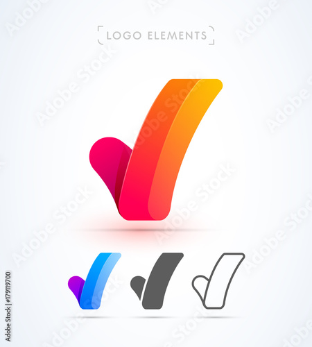 Vector letter V or Check mark logo template. Material design, flat, line-art styles. Company symbol or app icon