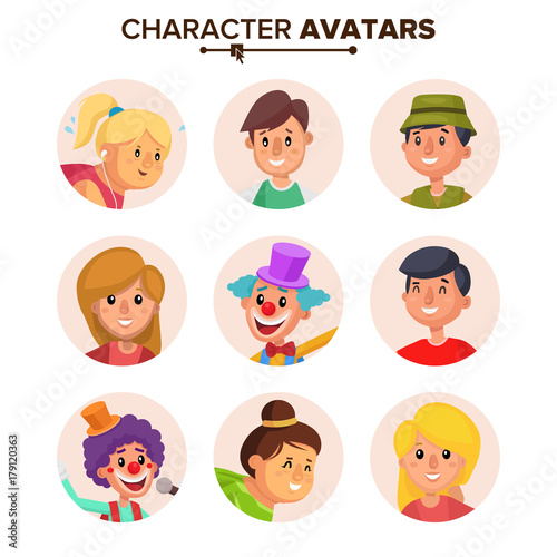 People Characters Avatars Set Vector. Color Placeholder. Cartoon Flat Isolated Illustration