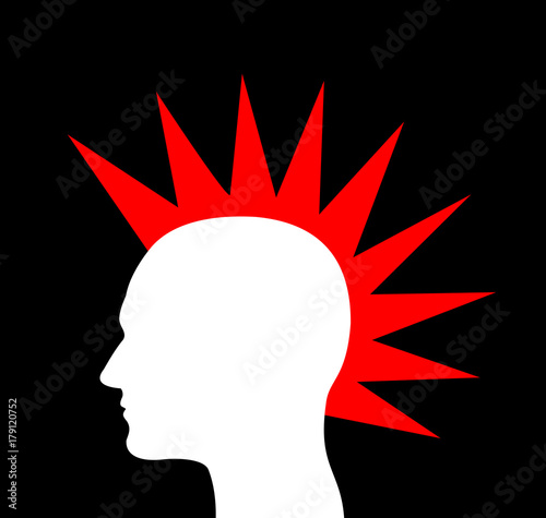Punker with mohawk hairstyle. Fashion and style of altenative subculture and underground movement. Person with provocative, rebellious, fashionable and colorful hair and haircut. Vector illustration