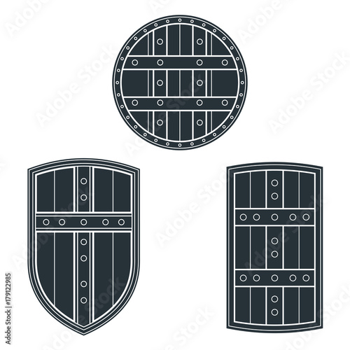 vector monochrome medieval shields set.