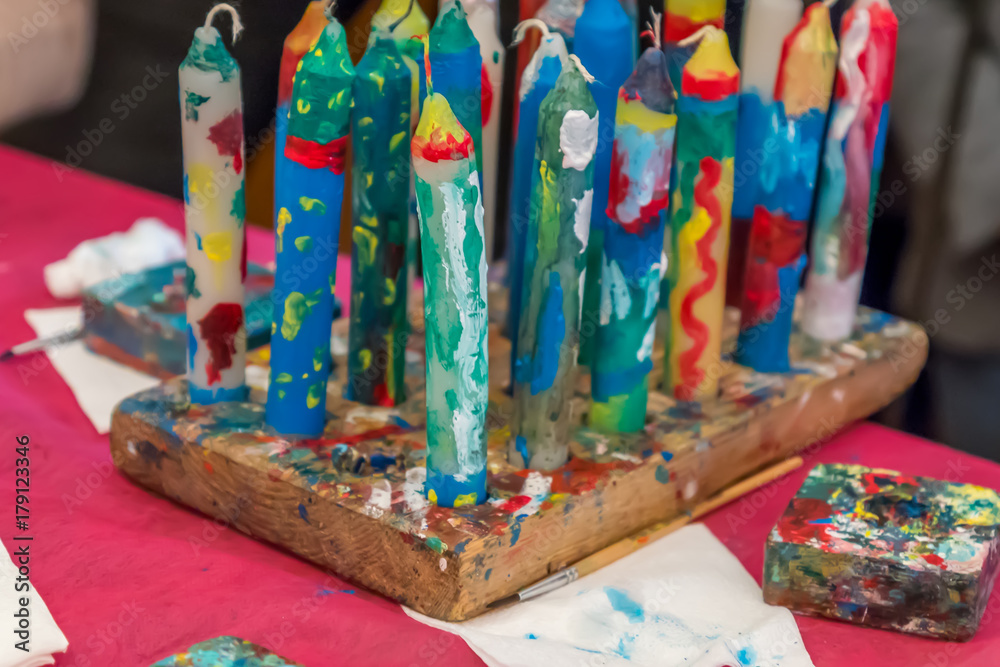 colorful handpainted candles on the table