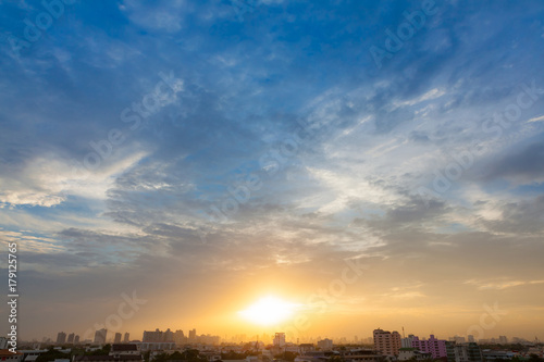 Aerial view of dramatic sunset.