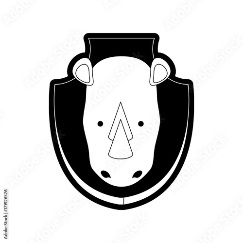 flat line monchromatic animal trophy with rhino  over white background  vector illustration