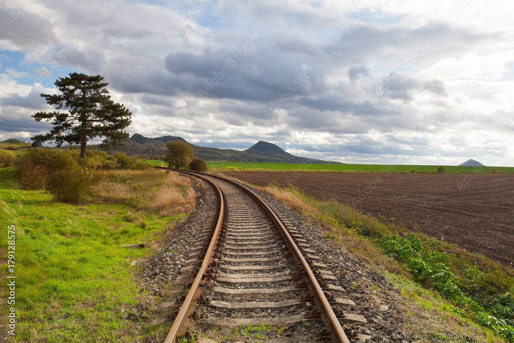 Single railway track in Rana, Czech Republic