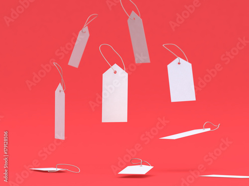 3d rendering white paper tag floating abstract red background tag mock up