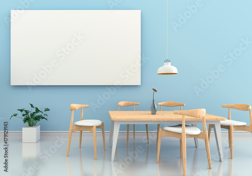 Mock up poster in interior with dining area. living room modern style. 3D rendering