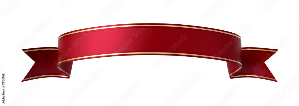 Red ribbon banner with gold border - arc up and wavy ends Red ribbon banner with gold border - arc up and wavy ends