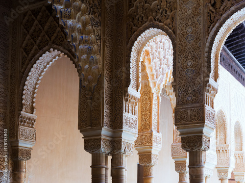 Arches and columns of Court of the Lions  at Alhambra