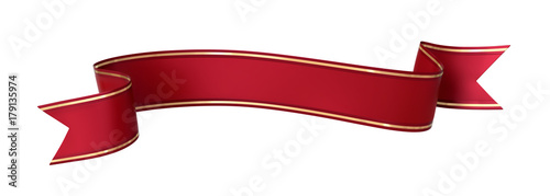 Free Download Red ribbon banner with gold border - arc up and down with wavy ends - front and back - GFXLoad