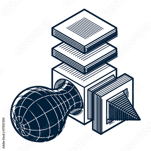 Vector abstract 3d geometric shape, polygonal figure.