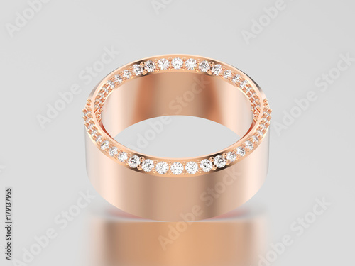 3D illustration rose gold elegant illusion decorative diamond ring with shadow and reflection
