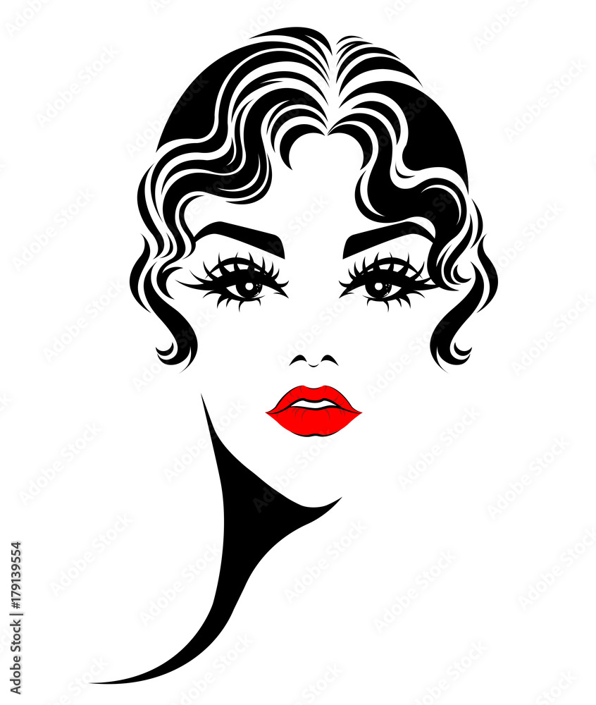 women short hair style icon, logo women on white background women short hair style icon, logo women on white background