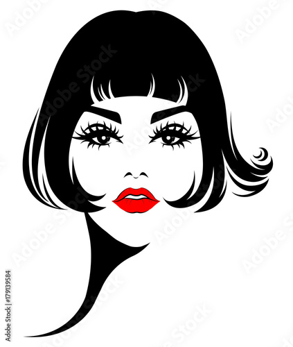 women short hair style icon, logo women on white background