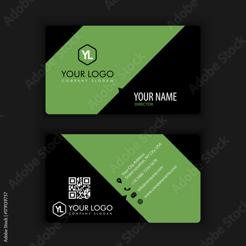 Modern Creative and Clean Business Card Template with green dark color