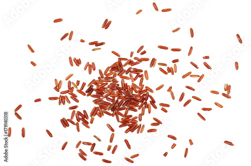 Red wild rice pile isolated on white background  top view