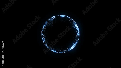 3D scanner effect. Colorful energy rings with particles flows moving on spherical surface. Futuristic energy explosion. Perfect seamless loop. 4K, UHD.