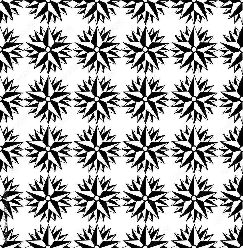 Vector seamless pattern. Black and white Repeating geometric star pattern