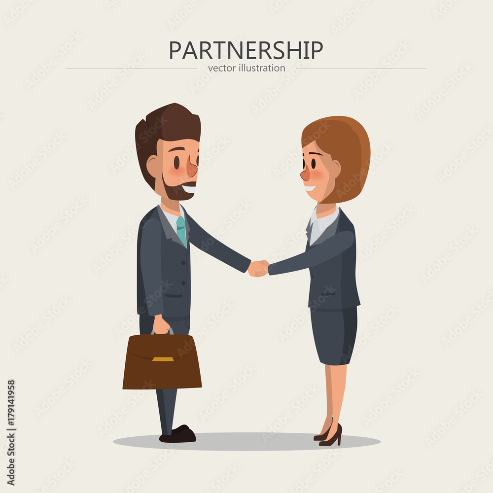 Fototapeta premium Businesswoman and businessman shaking hands. business people character.