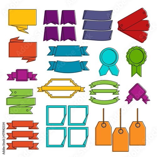 Different colorful labels icons doodle set