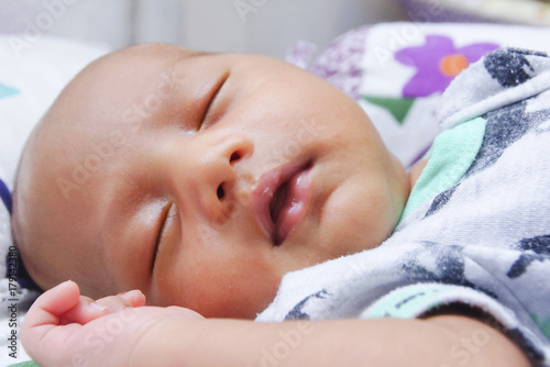 Asian Baby Sleeping Peacefully , Close Up
