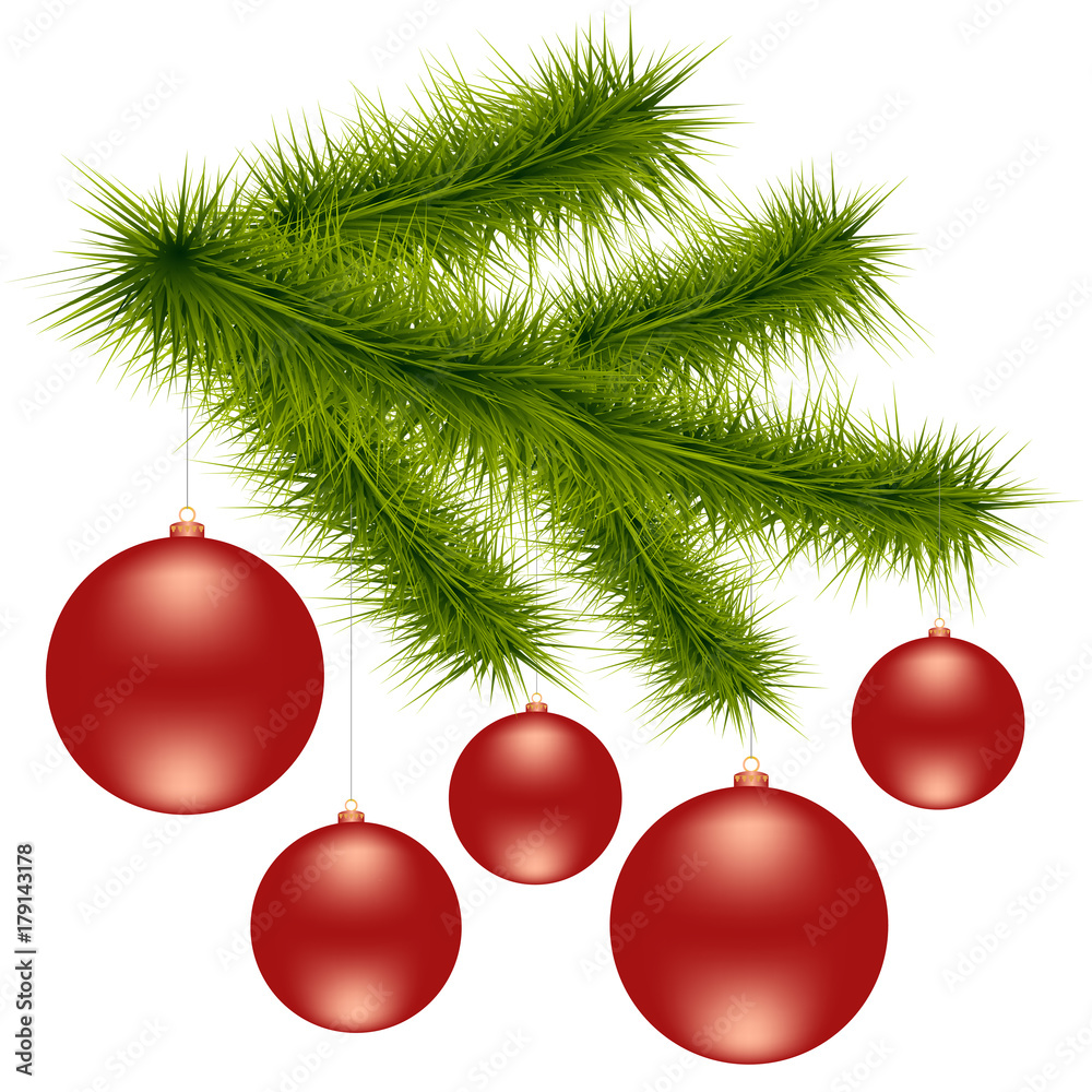 New Year and Christmas red balls on branch New Year and Christmas red balls on branch