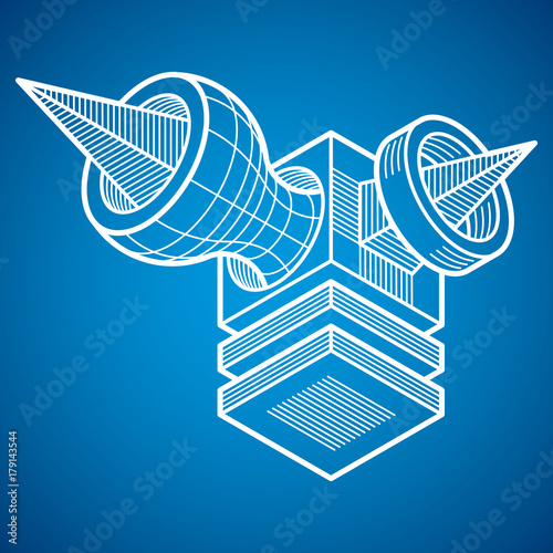 Abstract vector geometric form, 3D polygonal shape.