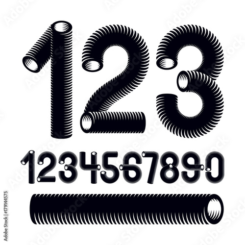 Trendy vector numerals collection. Modern funky numbers from 0 to 9 best for use in logo, poster creation. Made using vacuum cleaner pipeline design.
