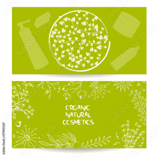 vector hand-drawn template of natural organic cosmetics
