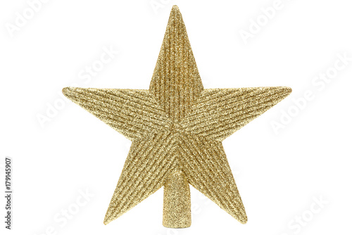 Christmas decoration - glittering gold star isolated on a white background