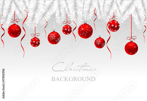 Christmas card with red balls and snow