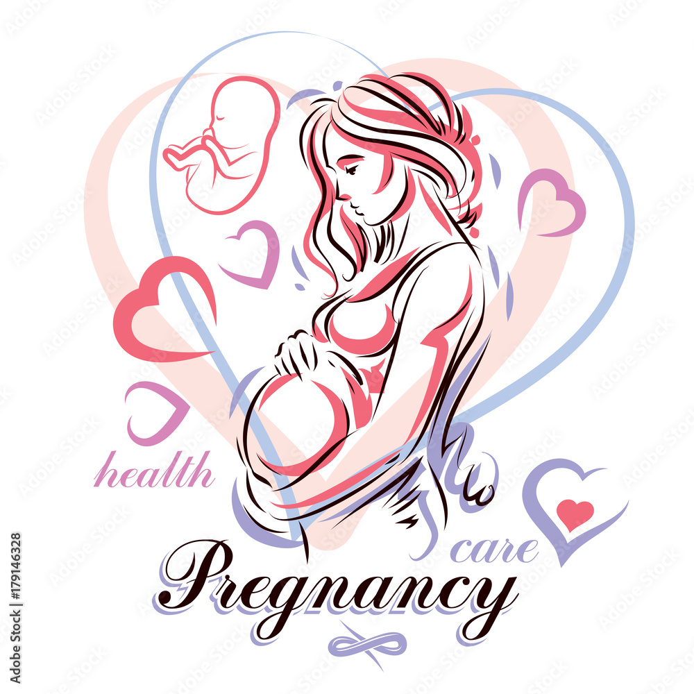 Pregnant woman elegant body silhouette, sketchy vector illustration. Reproduction clinic advertising Pregnant woman elegant body silhouette, sketchy vector illustration. Reproduction clinic advertising