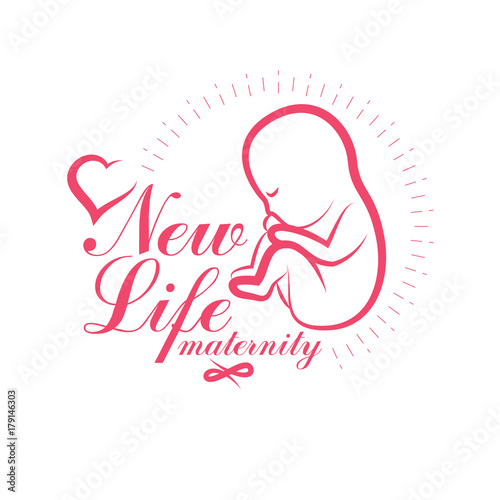 Human fetus hand-drawn vector illustration isolated on white. New life conceptual symbol. Pregnancy support and mother care advertising flyer
