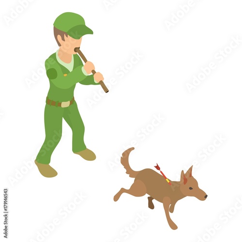 Dog catcher work icon, isometric 3d style