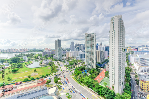 Photography Public residential condominium building complex and downtown skylines at Kallang neighborhood in Singapore