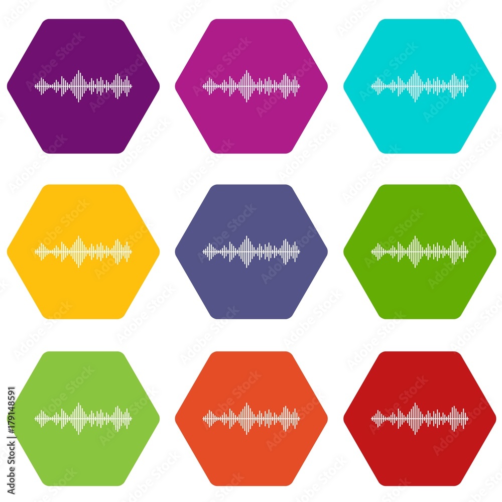 Musical pulse icon set color hexahedron Musical pulse icon set color hexahedron