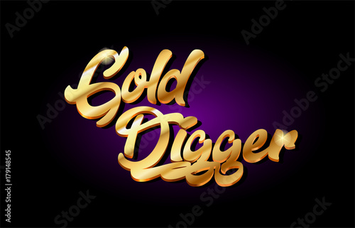 gold digger 3d gold golden text metal logo icon design handwritten typography