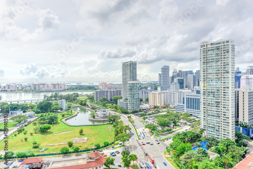 Canvas Print Public residential condominium building complex and downtown skylines at Kallang neighborhood in Singapore