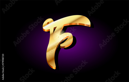 f alphabet letter golden 3d logo icon design