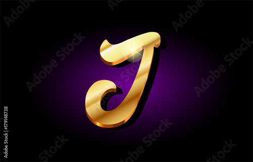 j alphabet letter golden 3d logo icon design