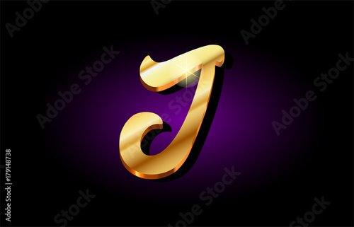 j alphabet letter golden 3d logo icon design photo