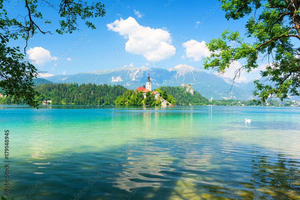 beautiful Lake Bled in Slovenia during summer